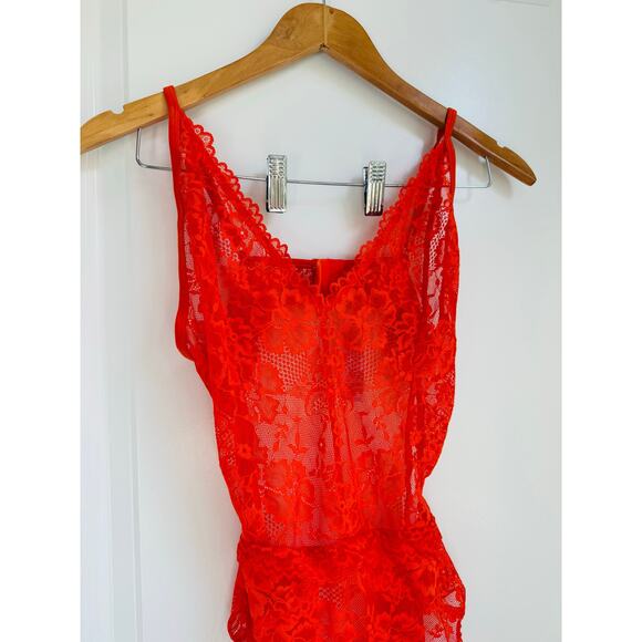 Savage x Fenty Floral Lace Teddy Red Tempo Large Bodycon Fitted Mesh Lace - Picture 7 of 8
